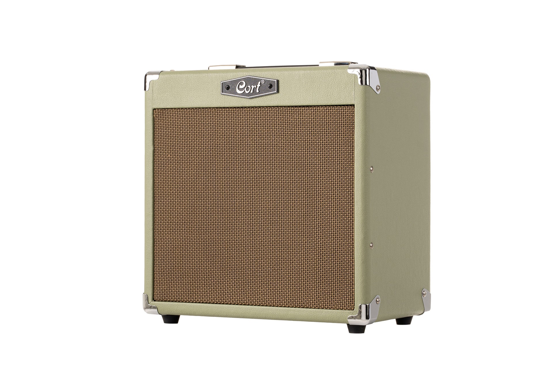 Ampli guitare 15W, 1 x 8", 2 canaux, égaliseur 3 bandes, réverb, entrée CD/MP3 mini-Jack, sortie casque mini-Jack, vert pale