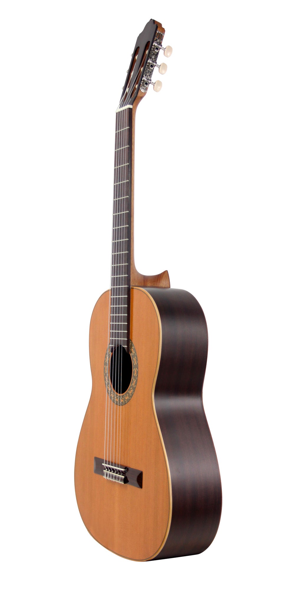 MOD.1, table cèdre massif, fond & éclisses acajou, touche palissandre, satiné, table brillante