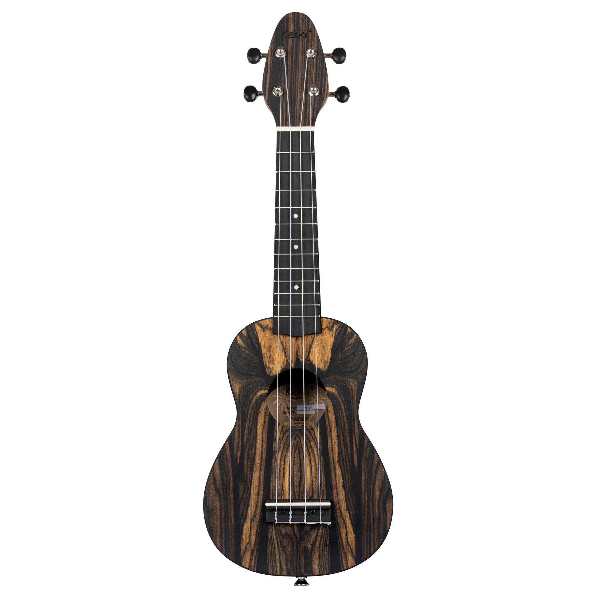 K3-WEB, pack ukulélé Soprano, table ébène blanc, corps ABS, manche okoumé, 12 frettes, accessoires