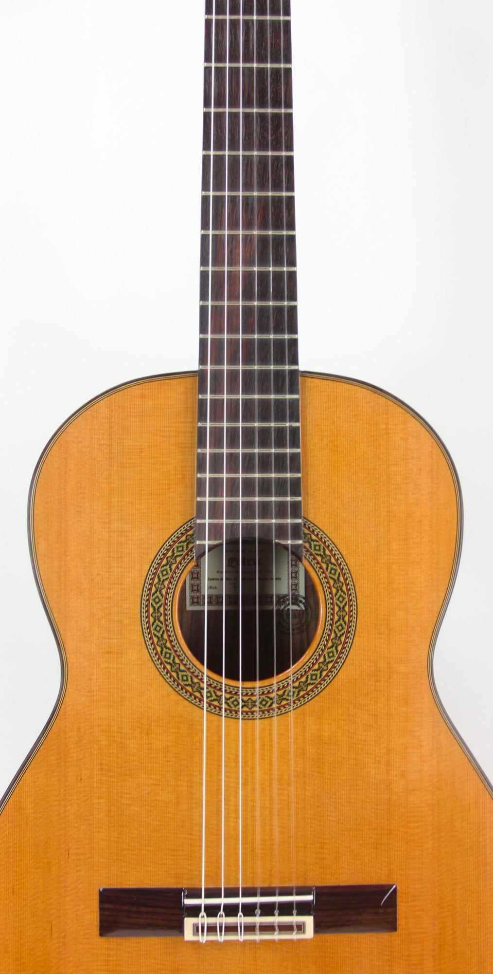 MOD.7, table cèdre massif, fond & éclisses palissandre, touche palissandre, satiné, table brillante