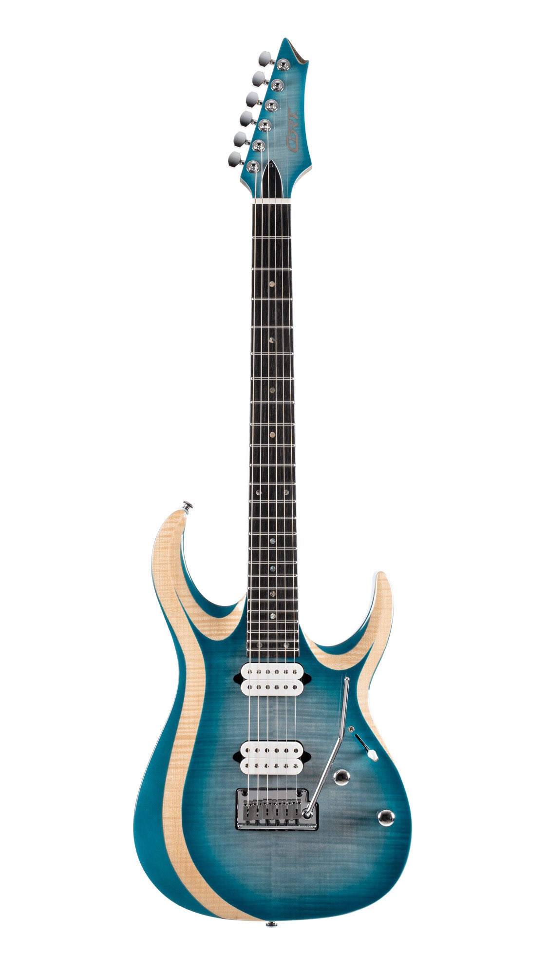 X700 Duality II, corps acajou, table érable flammé, touche ébène, trémolo CFA-III, micros Fishman Fluence, housse, polar ice