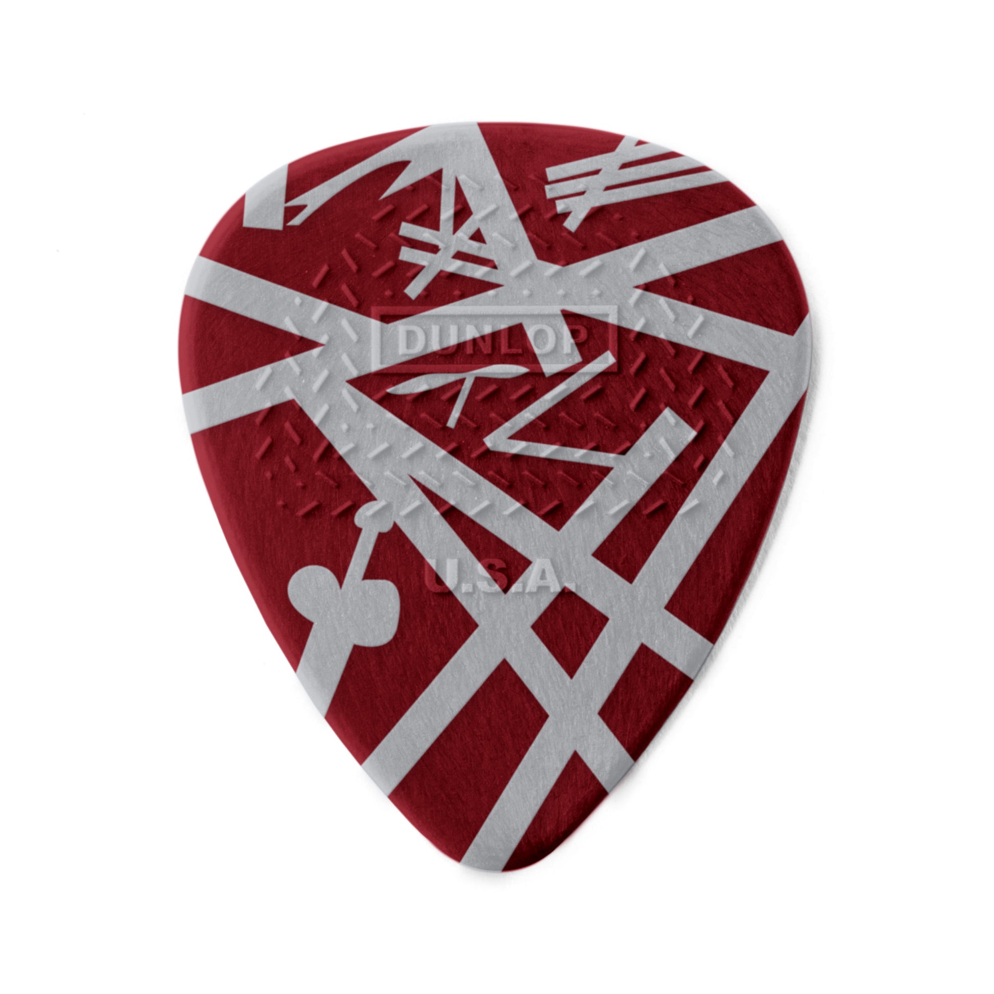 Sachet de 6 médiators EVH SHARK GUITAR MAX-GRIP Nylon 0.60 mm (graphisme rouge à bandes blanches)