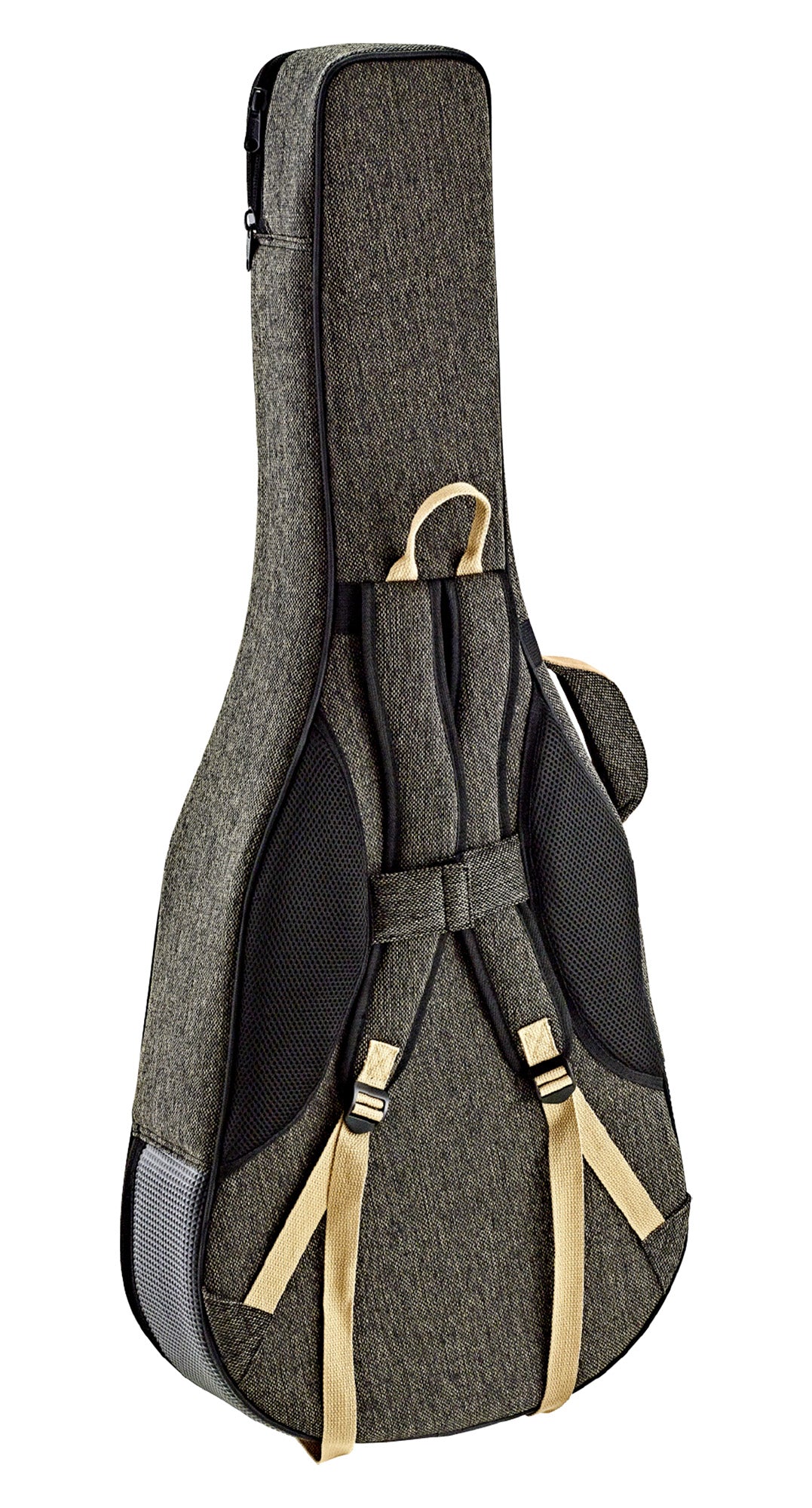 Etui léger pour guitare classique, toile/coton, rembourrage 22 mm, intérieur peluche noir, repose-manche avec velcro, mocca