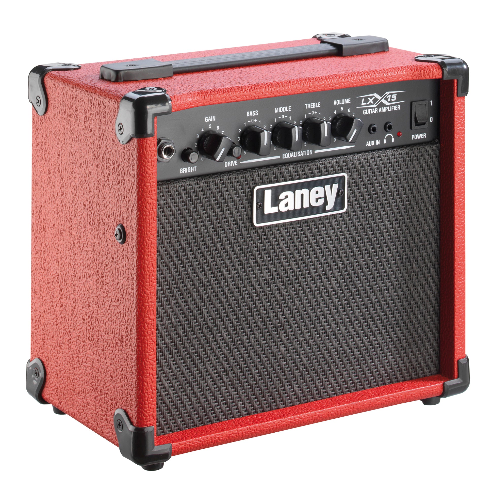 Ampli guitare électrique 15W, 2x HP 5", 1 canal avec Drive commutable, EQ 3 bandes, switch Bright, entrée aux, 6.5 kg, rouge