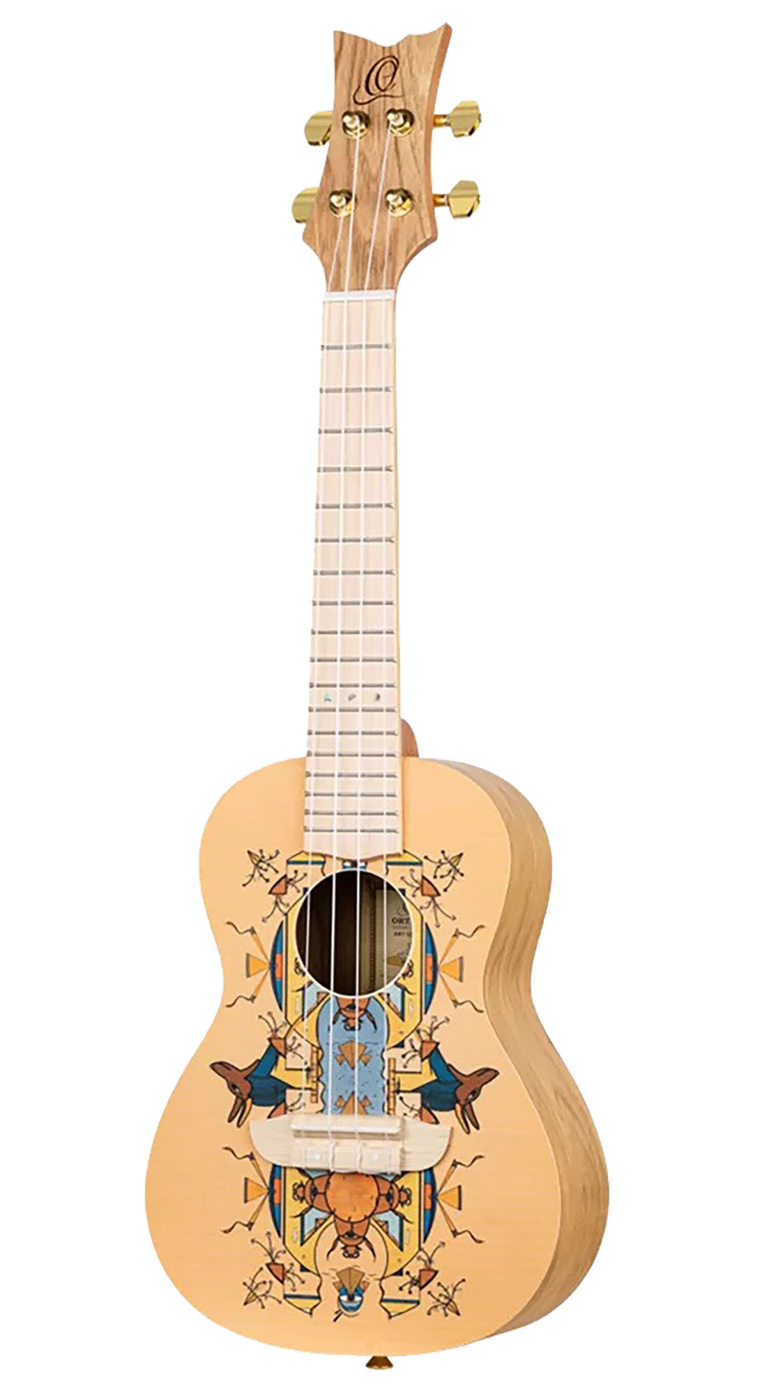 RUAR-EY, modèle Concert, table épicéa avec motif custom, fond & éclisses catalpa, manche nato, motif"Egypte" satiné