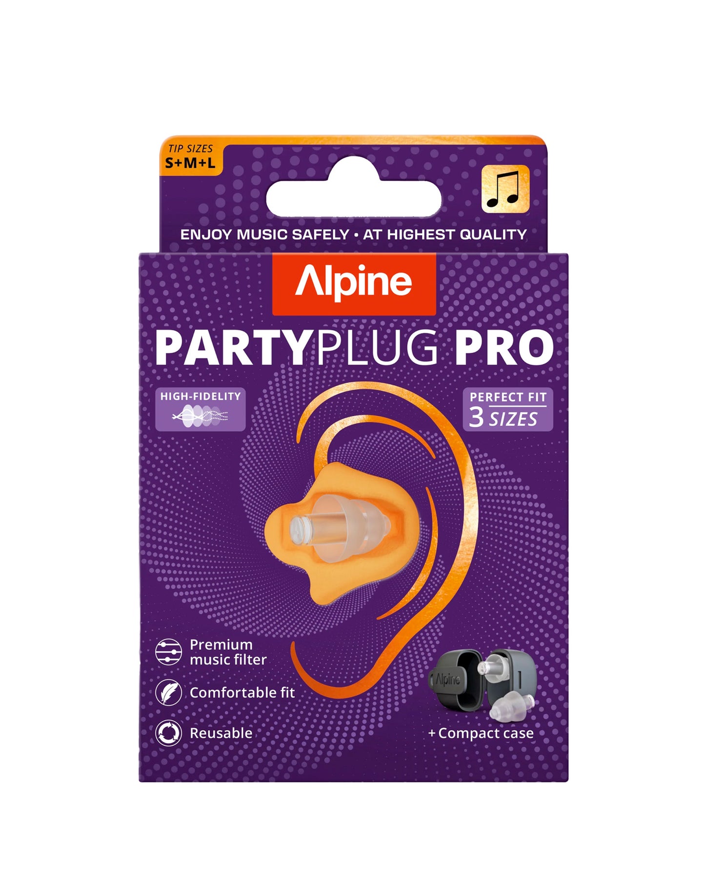 PartyPlug Pro, deux bouchons d'oreilles universels thermoplastiques, atténuation 21 dB, 3 embouts, étui, transparent