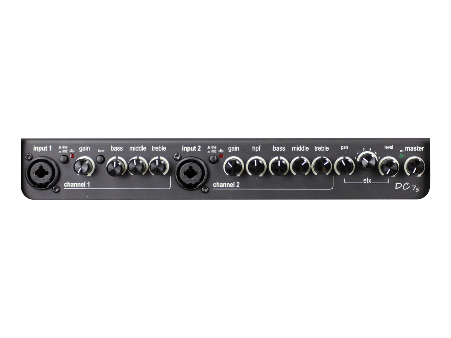 DA CAPO 75, 2 canaux, 75W, HP 8" double cône, EQ 3 bandes par canal, 2 entrées combinées XLR/Jack, effets numériques, noir