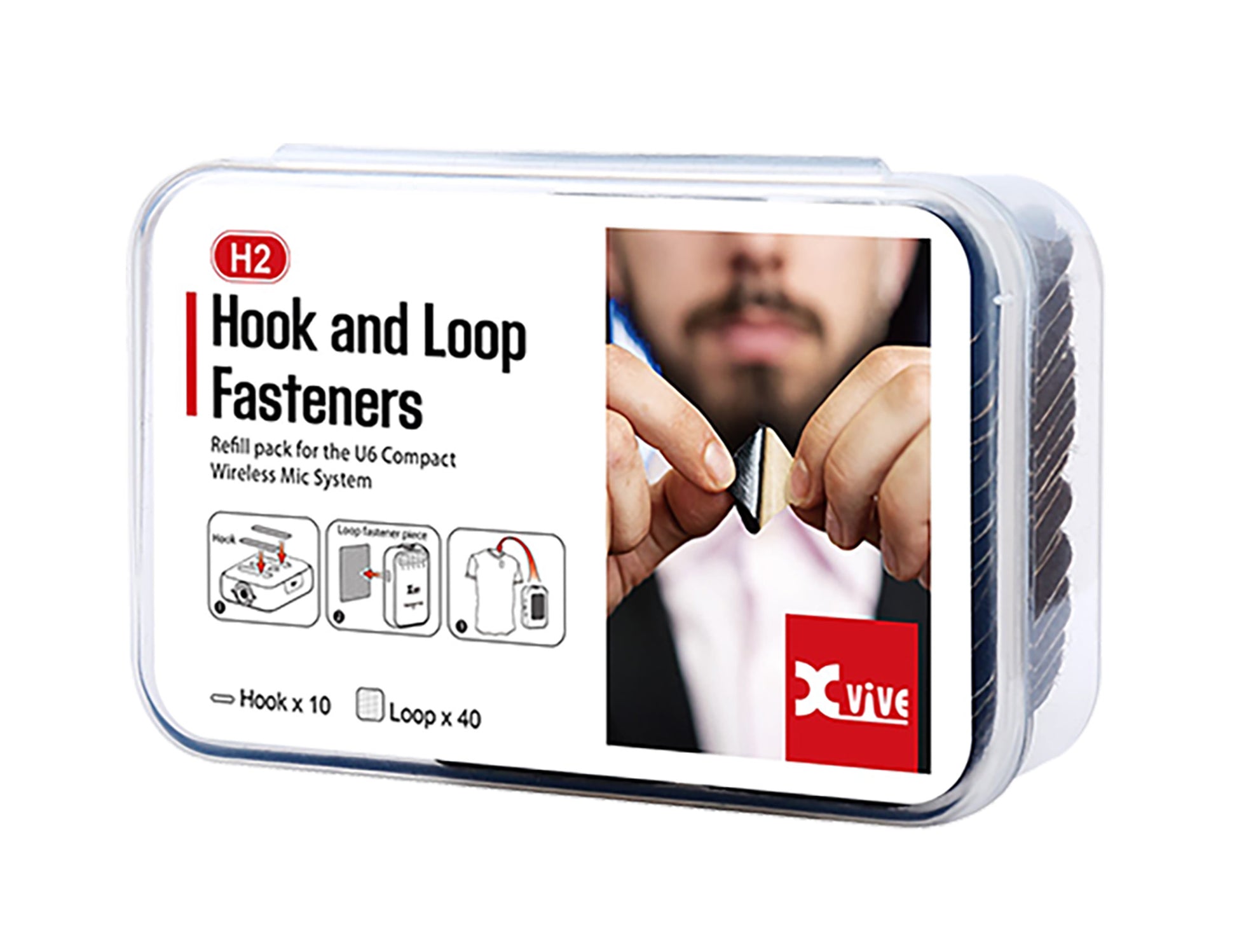 Boite d'attaches de rechange type scratch pour système XVIVE U6, 40 patchs carrés et 10 petites attaches autocollantes, noir