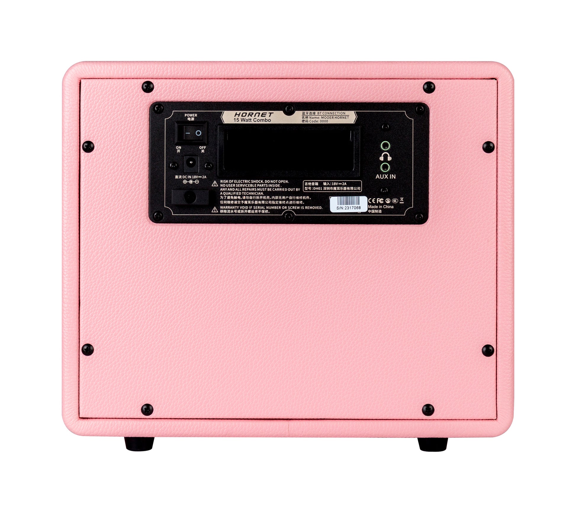 Ampli HORNET PINK, 15W, HP 6.5", 9 modélisations d'amplis haute-qualité, effets Modulation/Délai/Réverb, rose