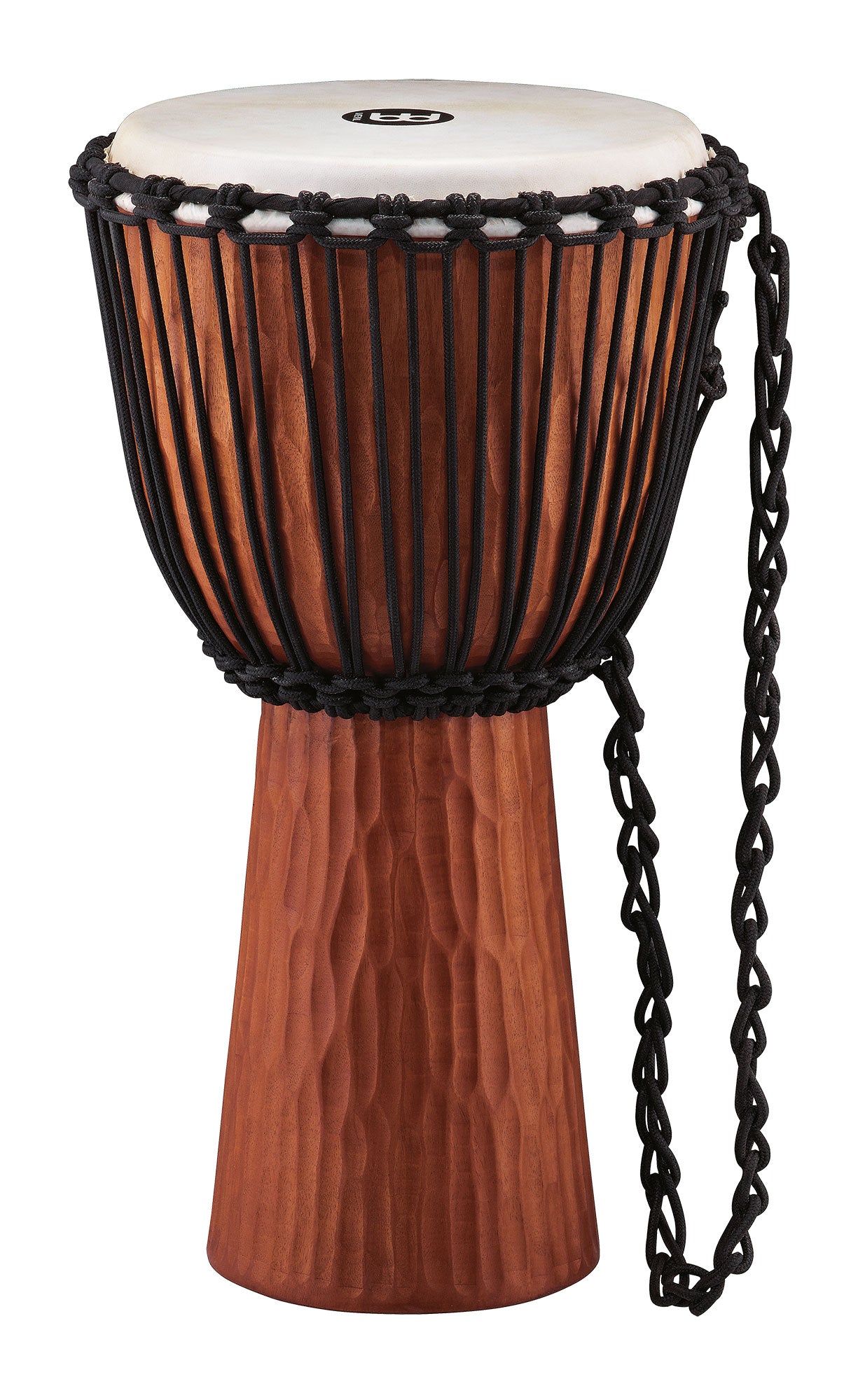 Djembé 13", série Nile, acajou en une pièce, hauteur 63.5cm, peau de chèvre sélectionnée main, cordage nylon 6mm pré-étiré, brun