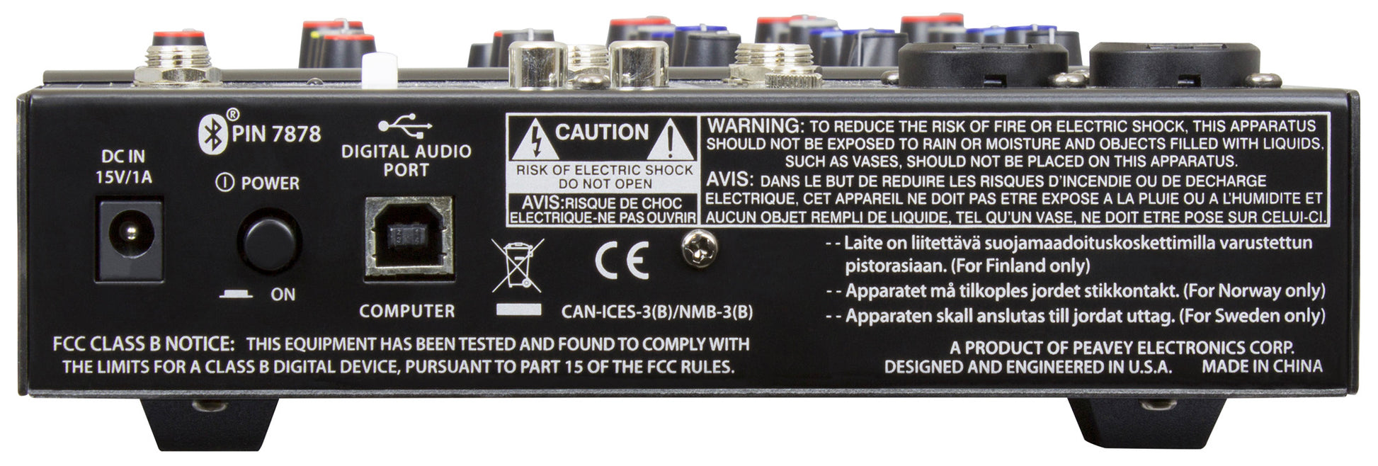 Table de mixage 6 canaux, 2 préamplis micro XLR/Jack, EQ 3 bandes, Bluetooth, effets numériques, entrée guitare Hi-Z, noir