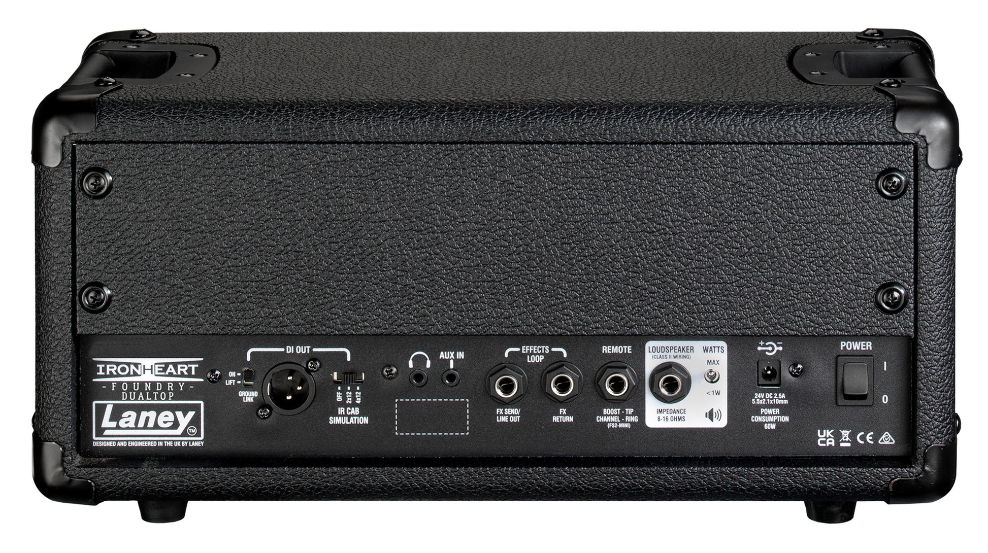 Ampli DUALTOP, 60W, 2 canaux, égalisation passive 3 bandes, switch Boost, sortie DI, avec alimentation 24V, noir