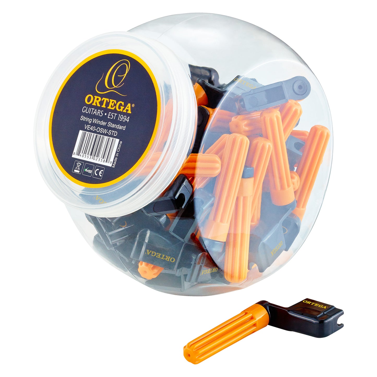 Jarre de 40 enrouleurs de corde Ortega, noir et orange