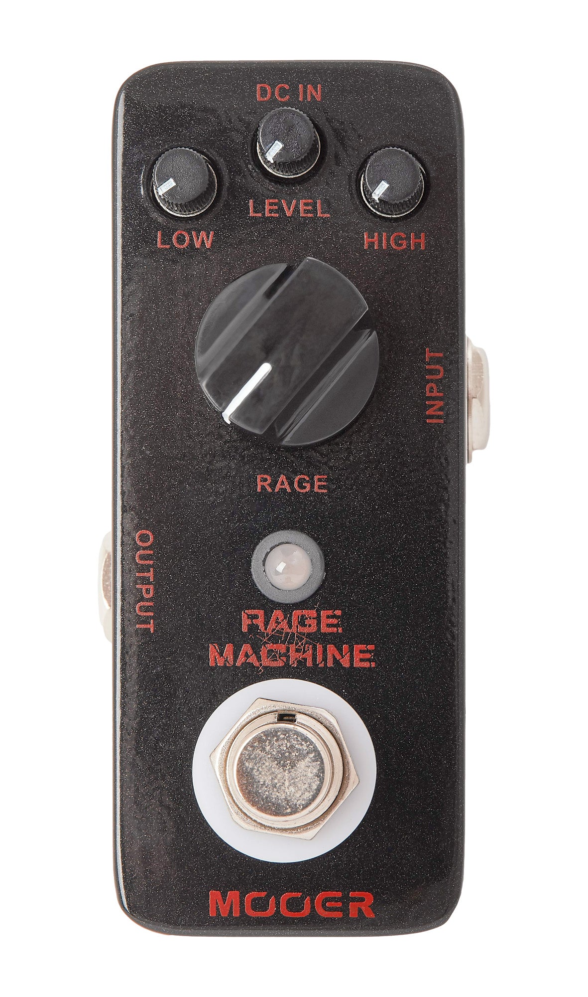 Pédale RAGE MACHINE, distorsion polyvalente style heavy metal, boîtier métal, true bypass, noir