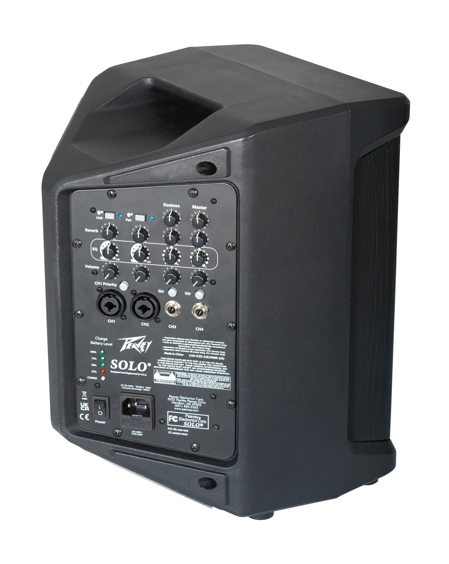 Système de sonorisation 90W, 3x tweeter 2,5", 1 woofer 6,5", 4 canaux, 2 entrées XLR, 2 entrées jack, Bluetooth, autonomie 10h
