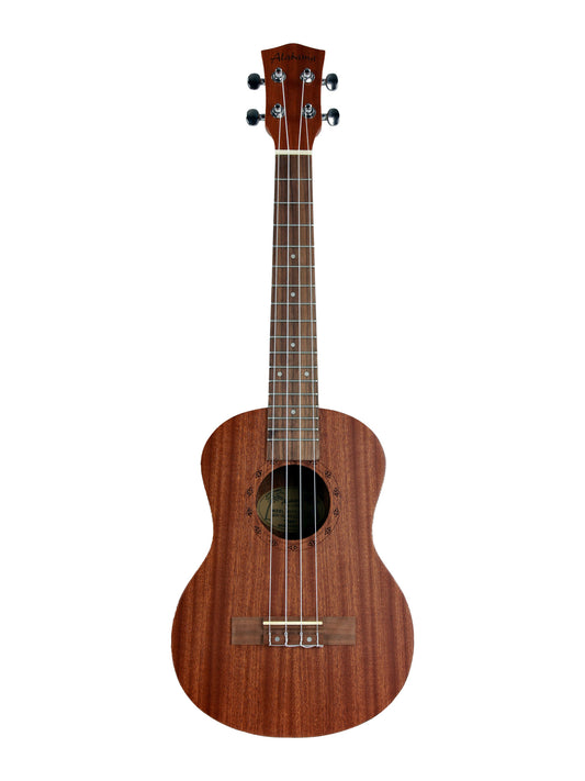 Ukulélé Ténor, table sapele, fond & éclisses sapele, rosace gravée, touche & chevalet noyer, avec housse, naturel