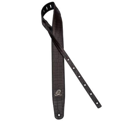 OSCU-1, courroie guitare, série Custom, face et dos cuir, âme synthétique, largeur 7 cm, longueur 145 cm, dark brown croco