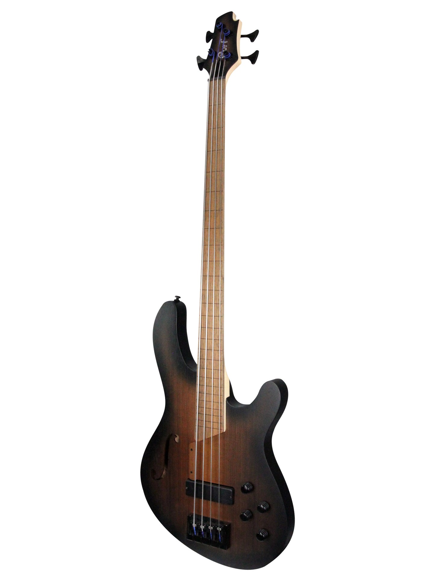 B4FL Piezo, série limitée, corps okoume, manche érable, micro Bartolini MK-1 et Powerbridge Fishman, fretless, black burst