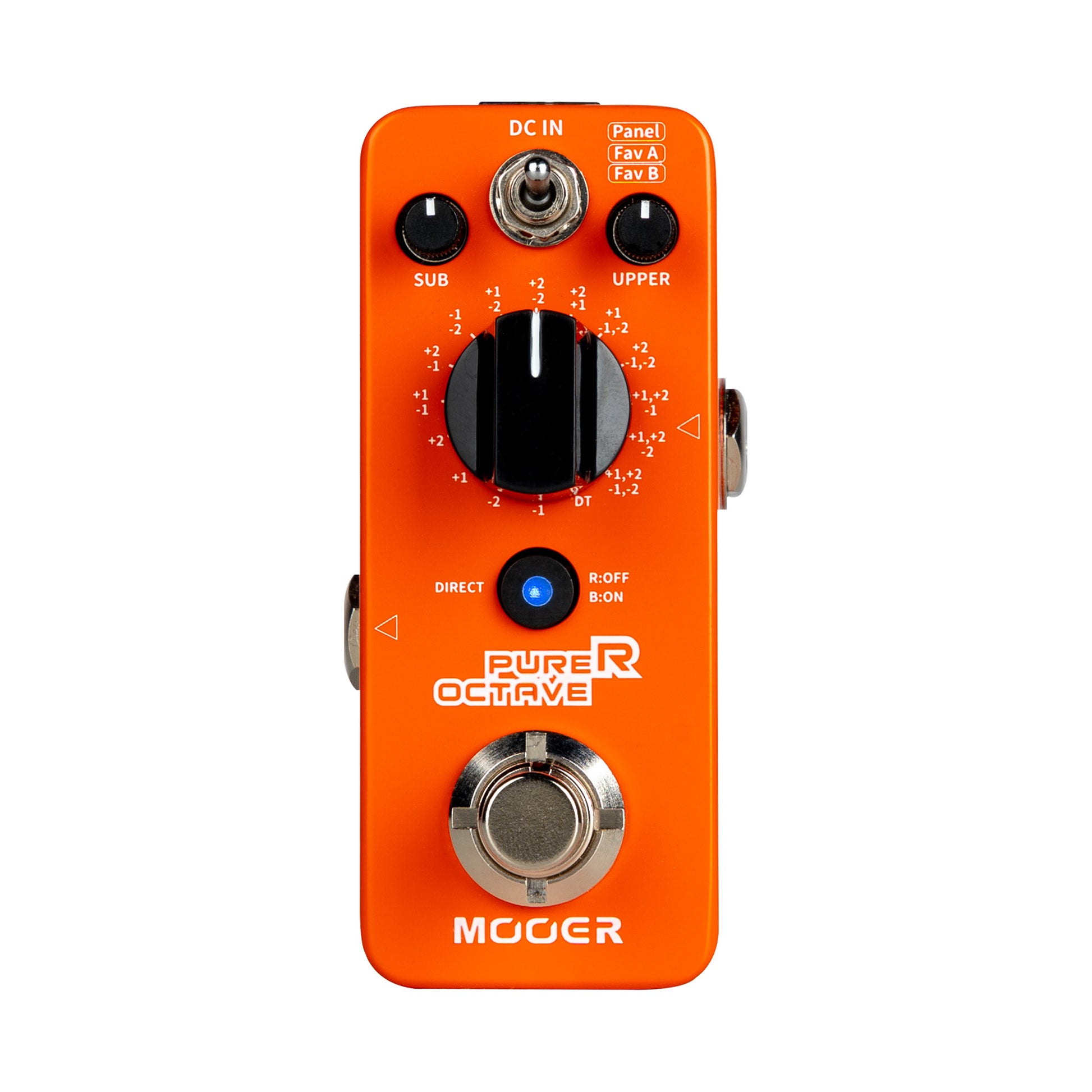 Pédale PURER OCTAVE, octaver polyphonique 15 modes, 1 mode Detune, boîtier métal, true bypass, orange brillant