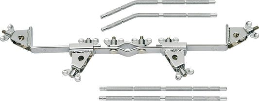 Multi-clamp, attache 5 points pour 4 montures, 2 tiges droites  et 2 tiges coudées incluses, acier chromé