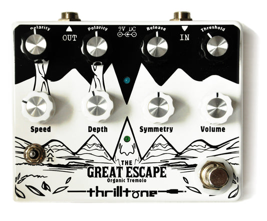 Pédale THE GREAT ESCAPE, trémolo dynamique avec détecteur d'enveloppe, technologie brevetée Cellular Clipping, blanc et noir