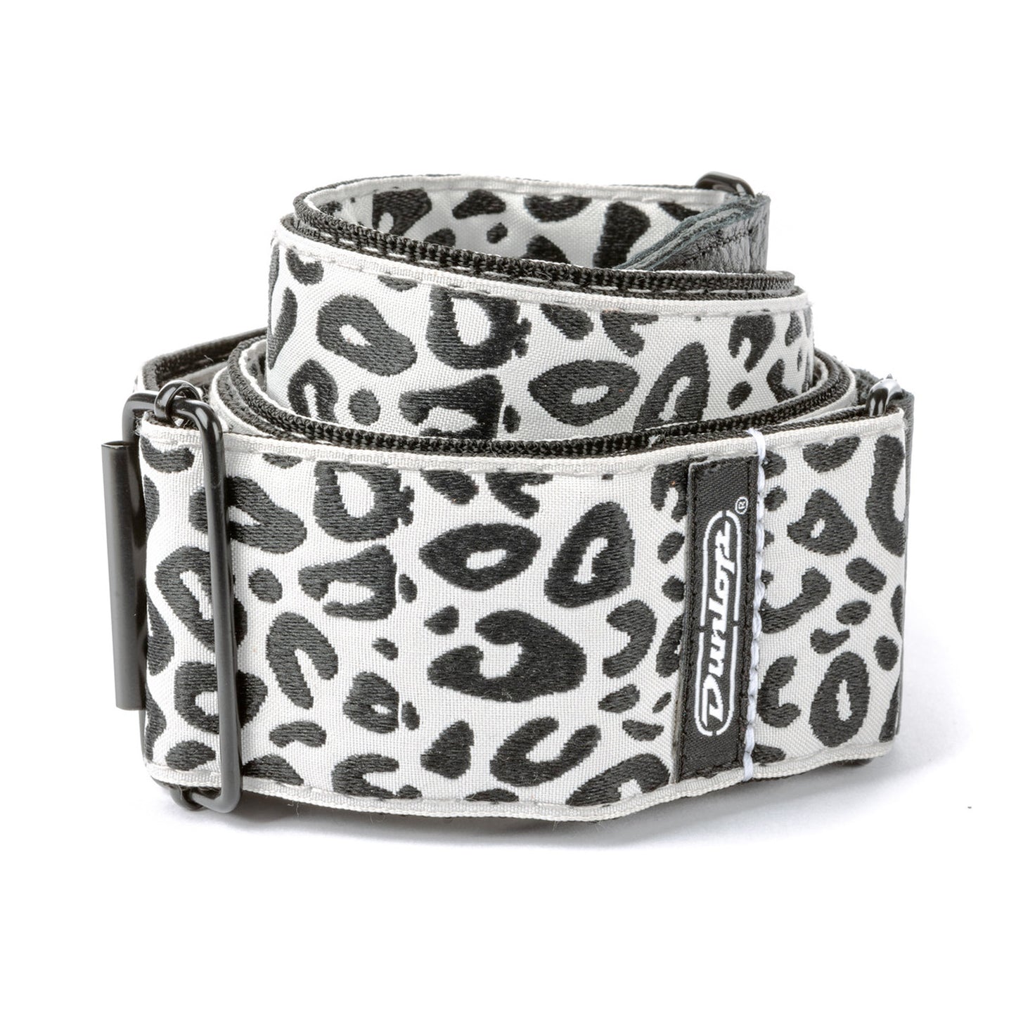 Courroie jacquard modèle ICE CAT, extrémités cuir, largeur 5 cm, noir et blanc