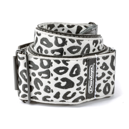 Courroie jacquard modèle ICE CAT, extrémités cuir, largeur 5 cm, noir et blanc