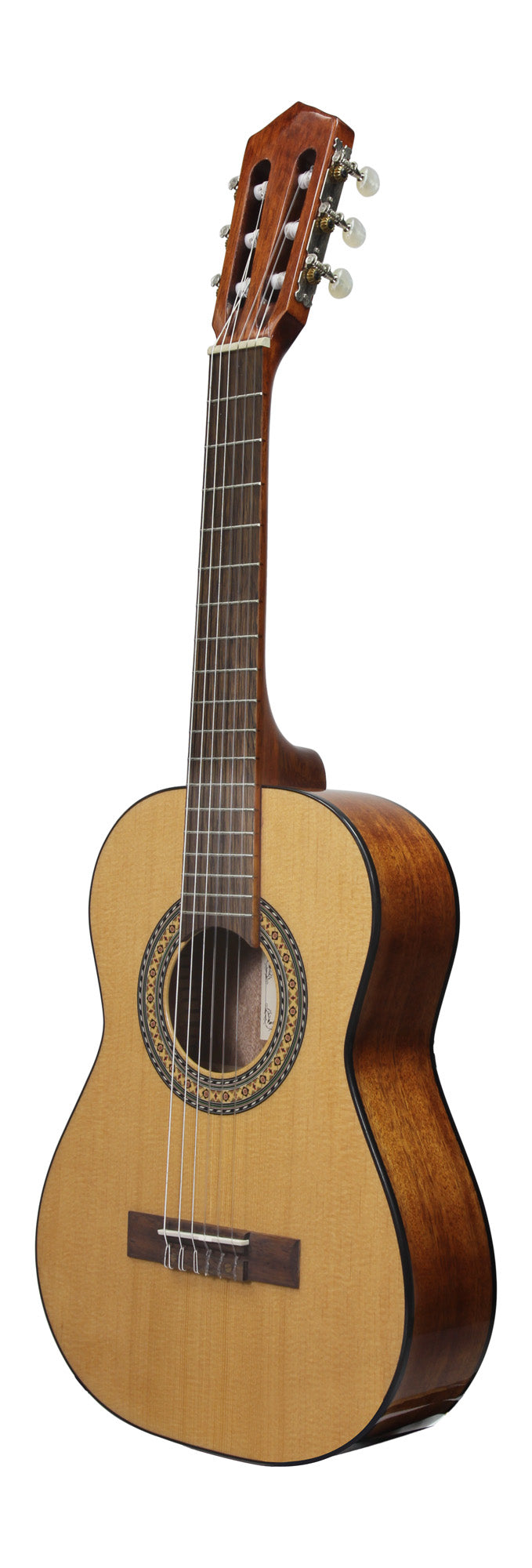 Guitare classique 1/2, table épicéa, fond & éclisses acajou, manche acajou, sillet 45 mm, cordes Bosset, naturel brillant