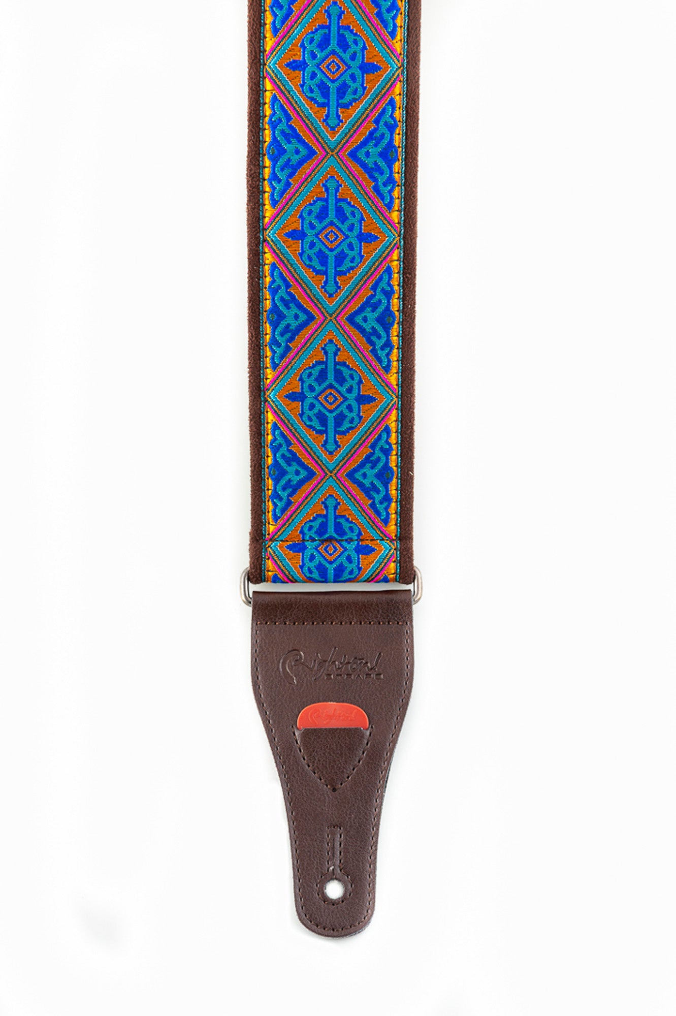 Courroie modèle HAFA, tissu Jacquard, largeur 6 cm, longueur 90 à 150 cm, porte-médiators intégré, bleu
