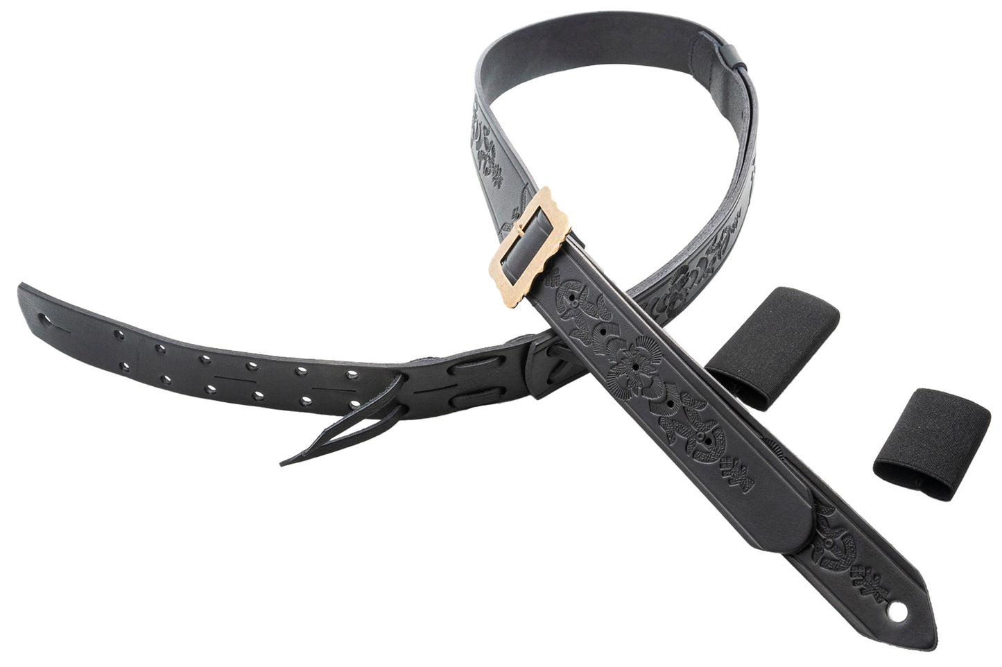 Courroie modèle LEGEND BM BOHEMIAN, cuir haute qualité, largeur 4 cm, longueur 96 à 145 cm, porte bottleneck intégré, noir