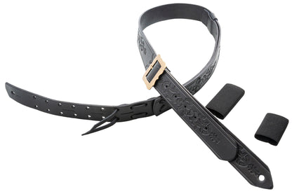 Courroie modèle LEGEND BM BOHEMIAN, cuir haute qualité, largeur 4 cm, longueur 96 à 145 cm, porte bottleneck intégré, noir