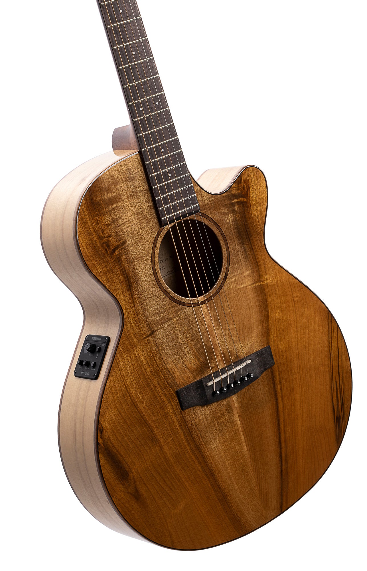 SFX-MY, myrtlewood massif torrefié, fond & éclisses myrtlewood, touche ovangkol, EQ Fishman Presys II, naturel brillant