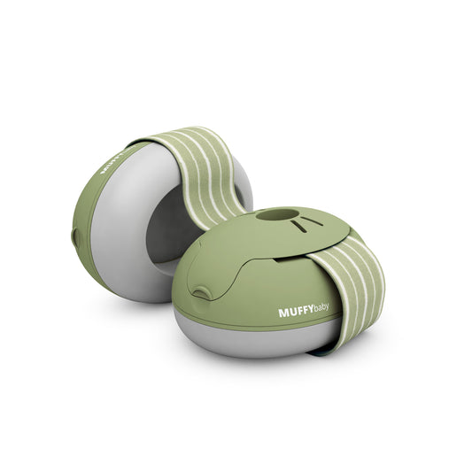 MUFFY Baby, casque auditif pour les tout-petits (de 3 à 36 mois), deux coques détachées, atténuation 23 dB, pochette, vert olive