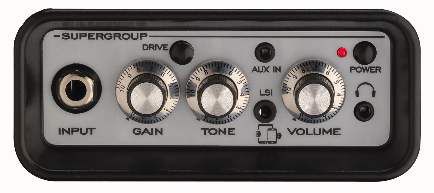 Ampli guitare 3W, look Supergroup, HP 3", 2 canaux, connectique LSI, noir