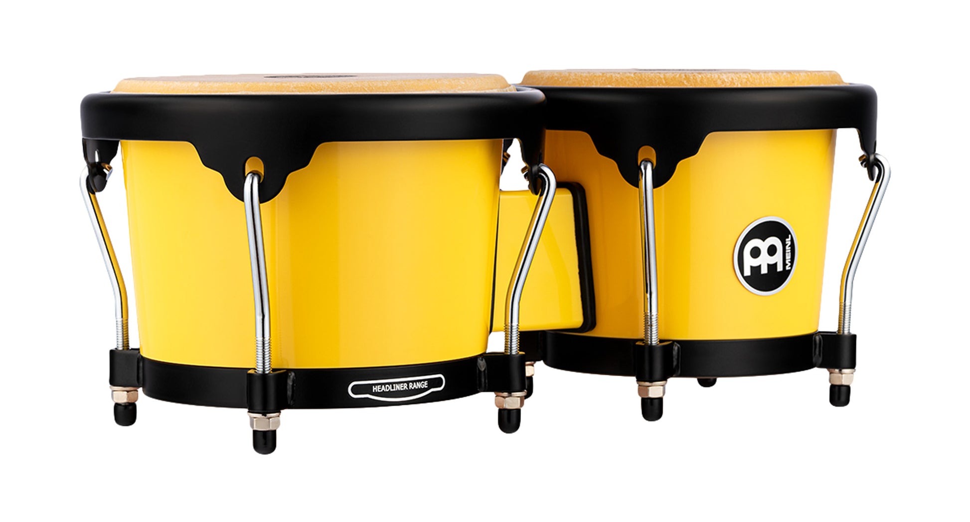 Bongos Journey 6" 1/2 & 7" 1/2, fûts ABS, peaux buffle sélectionnées, cercles arrondis, accastillage noir poudré, yellow