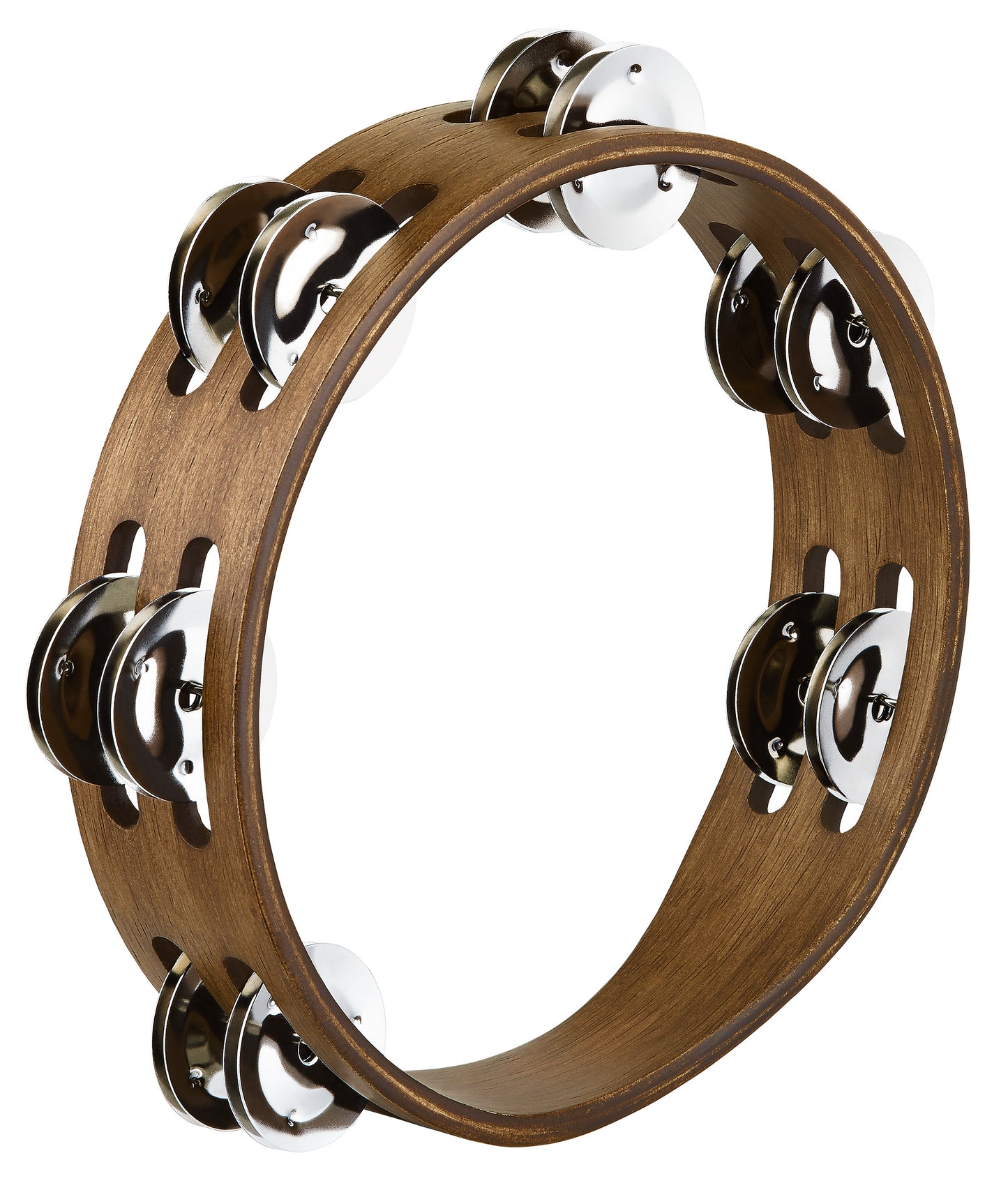 Tambourin bois compact 8", 2 rangées de cymbalettes en acier inoxydable, Walnut brown