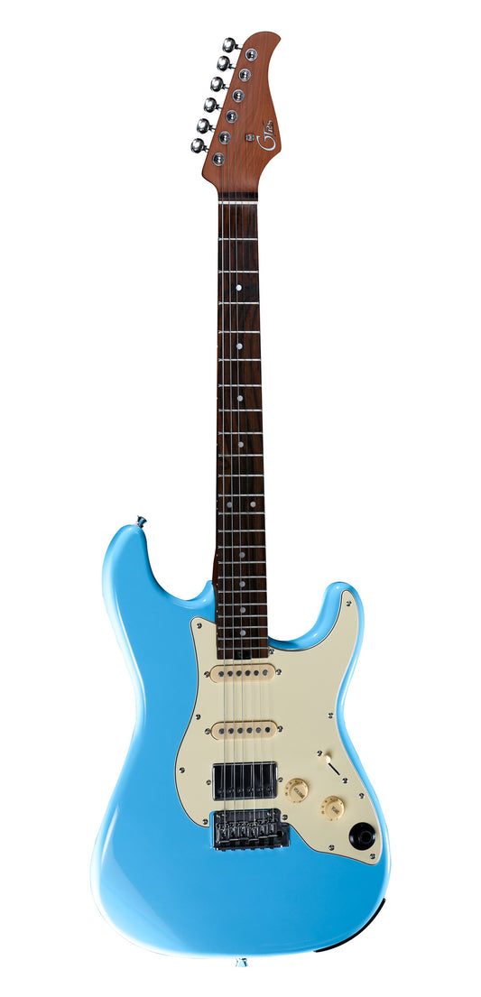 GTRS S800, corps tilleul, manche érable torréfié, touche palissandre, micros et processeur GTRS, sonic blue