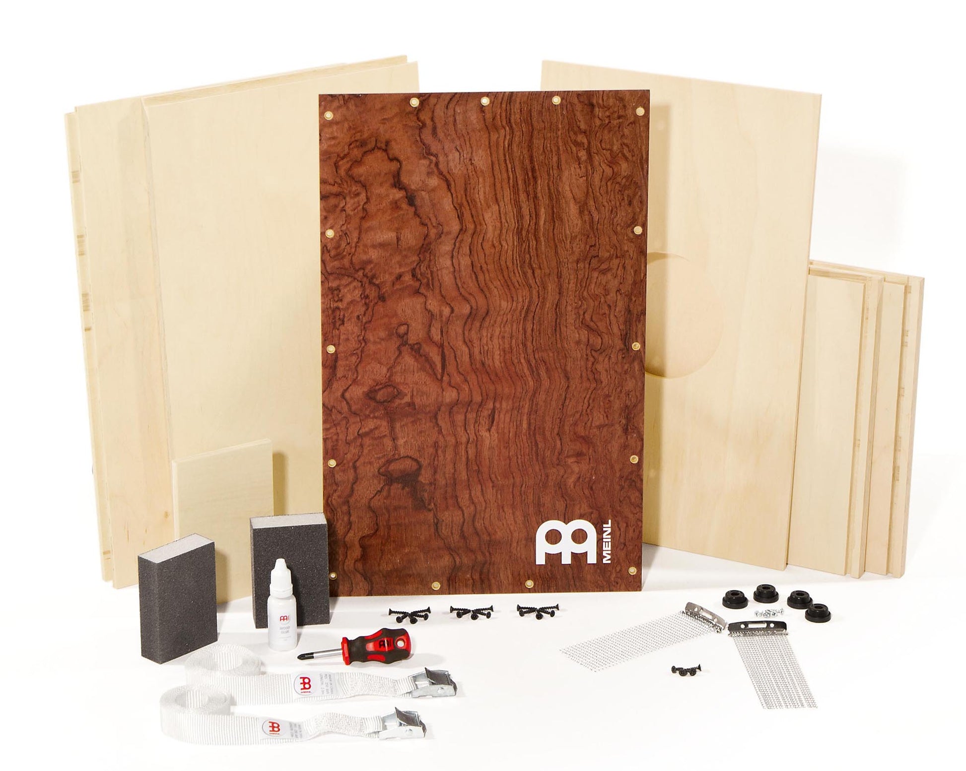 CAJON, KIT DELUXE COMPLET DE FABRICATION, TOUS LES OUTILS INCLUS, FAÇADE MAKE BURL, CORPS BOULEAU, 20.5 X 49 X 30.5CM, NATUREL