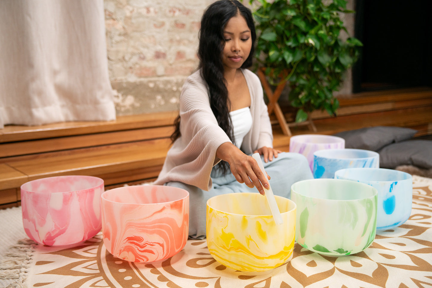 SET 7 SINGING BOWL MARBRES SONIC ENERGY CRYSTAL 10". 7 CHAKRAS 432HZ