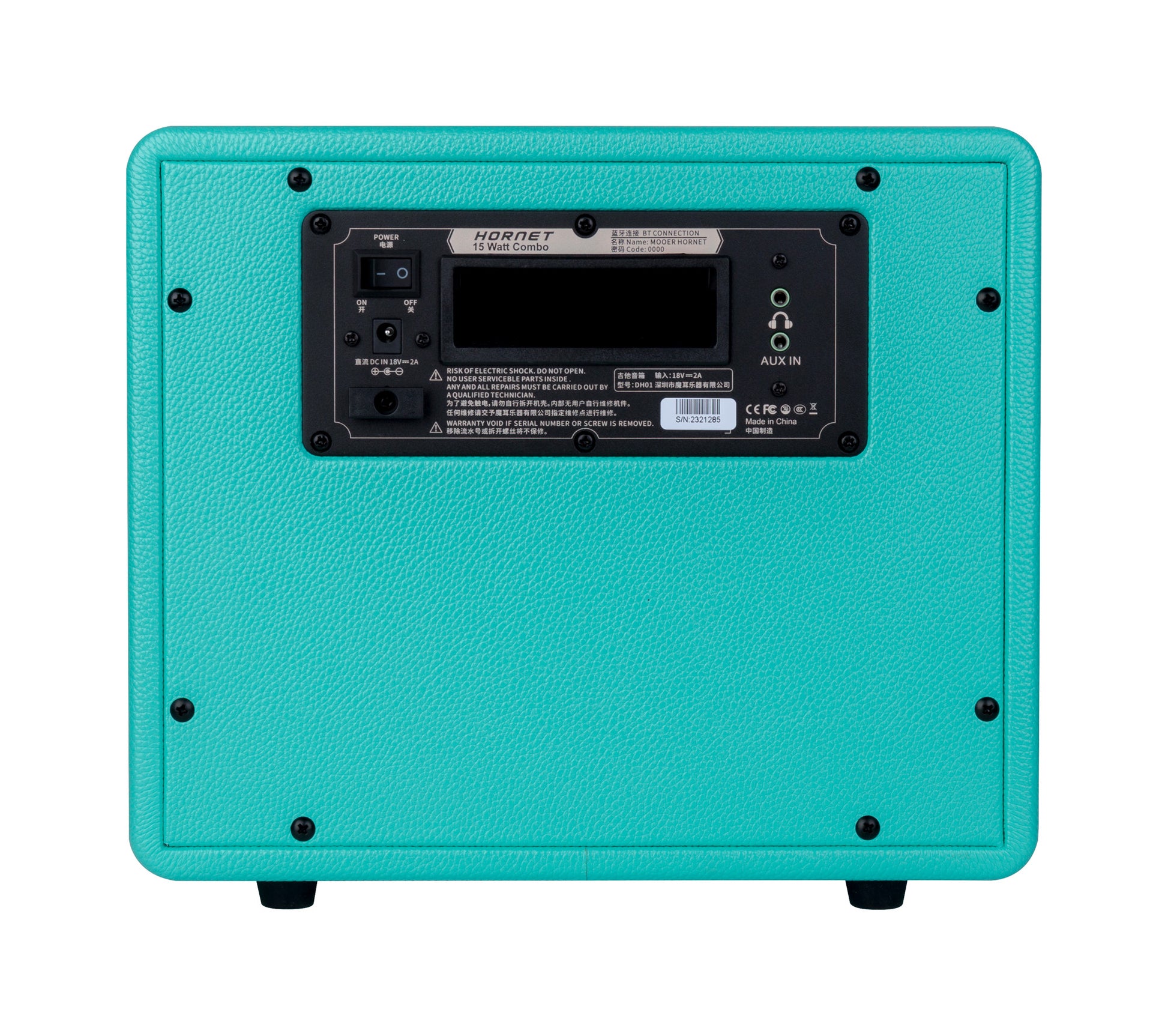 Ampli HORNET GREEN, 15W, HP 6.5", 9 modélisations d'amplis haute-qualité, effets Modulation/Délai/Réverb, vert