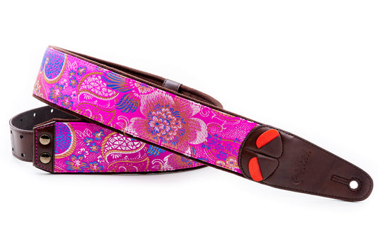 Courroie modèle HOKKAIDO, extérieur synthétique, largeur 6 cm, longueur 100 à 150 cm, porte-médiators intégré, rose
