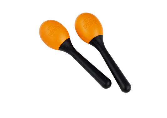 Paire de maracas plastiques ovales, petit modèle, orange et noir