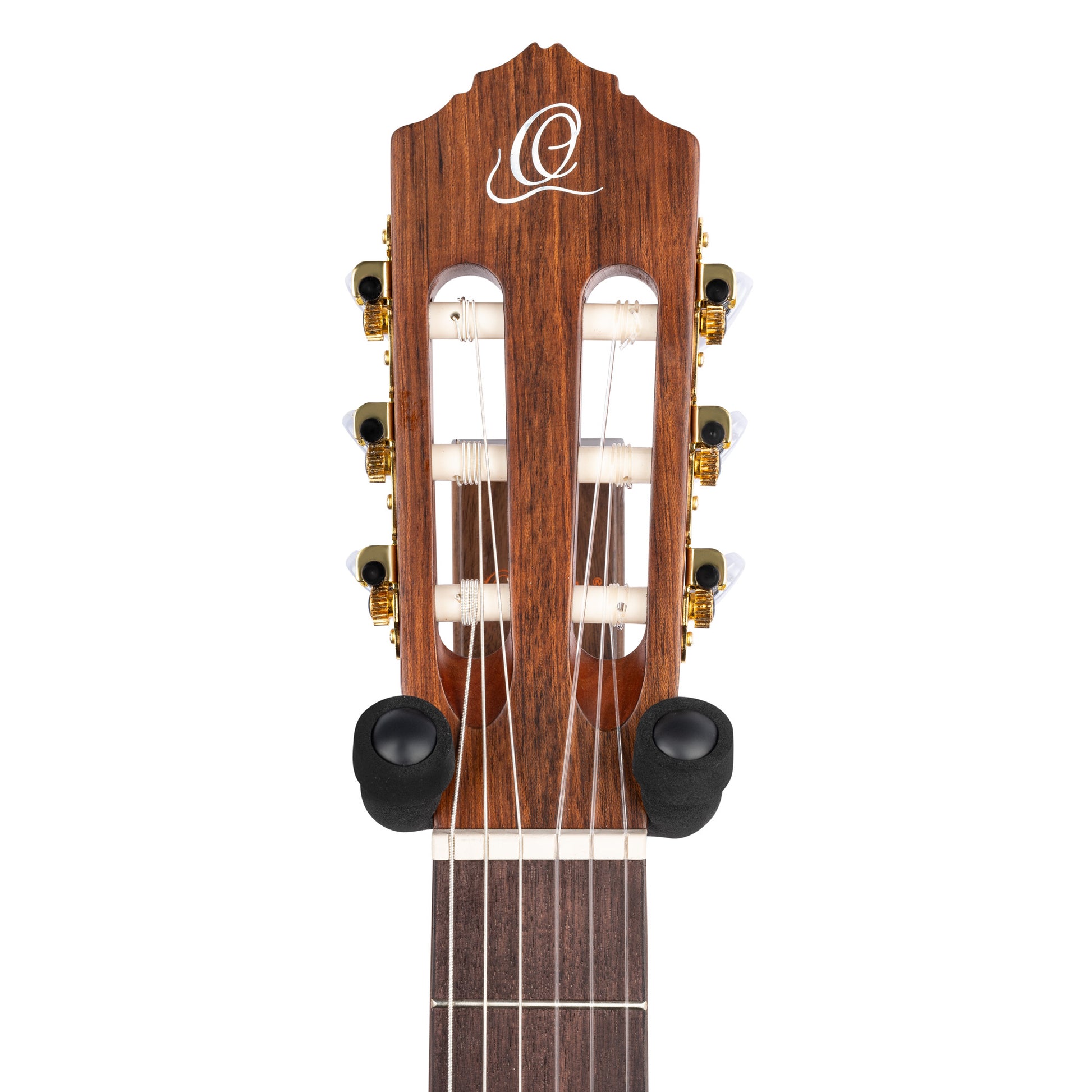 Support mural pour guitare et basse, embase bois, fixation par 2 vis, étrier (largeur: 4.5 cm) recouvert de mousse, noyer