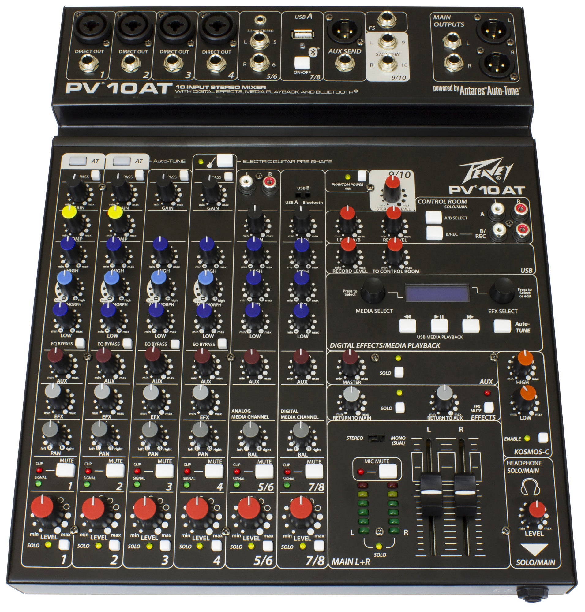 Table de mixage 10 canaux, 4 préamplis micro XLR/Jack, EQ 3 bandes, Bluetooth, effets numériques, entrée guitare Hi-Z, noir