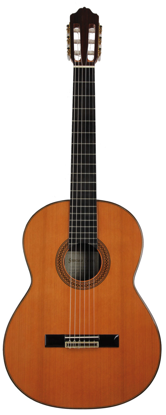 9C/B, table cèdre massif, f/e palissandre indien massif, nouveau barrage, manche avec insert ébène, touche ébène, soft case