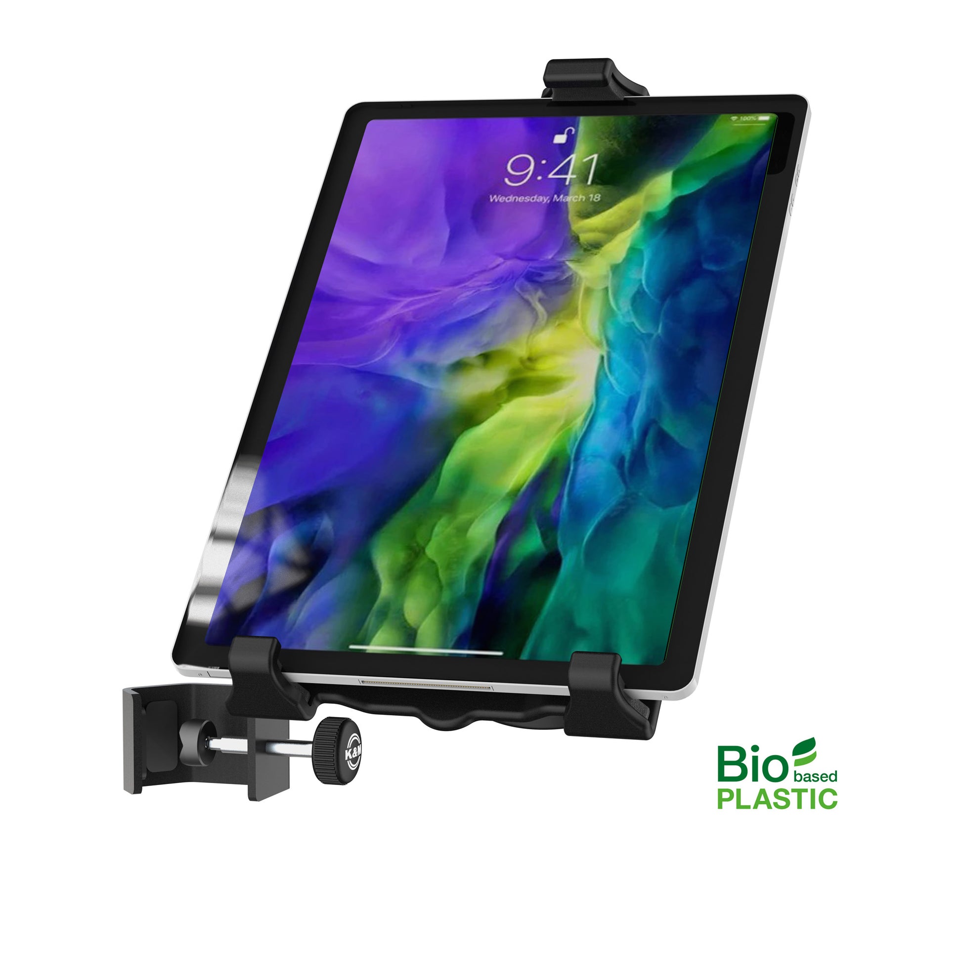 Support de tablette universel K&M 19765, fixation par serrage