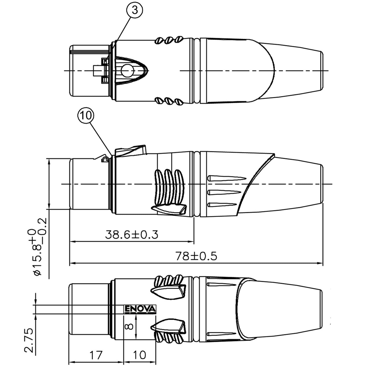 Fiche XLR femelle, noir