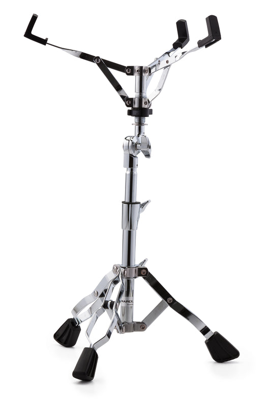 Support caisse claire Venus, angle ajustable par paliers, pied à double embase, chrome