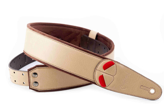 Courroie modèle CHARM, extérieur synthétique, largeur 6 cm, longueur 100 à 145 cm, porte-médiators intégré, beige