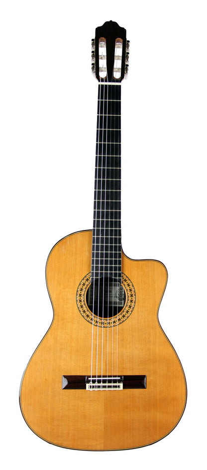 MOD.8CE, table cèdre massif, f/e palissandre indien massif, manche insert ébène, touche ébène, preamp Matrix Infinity, soft case